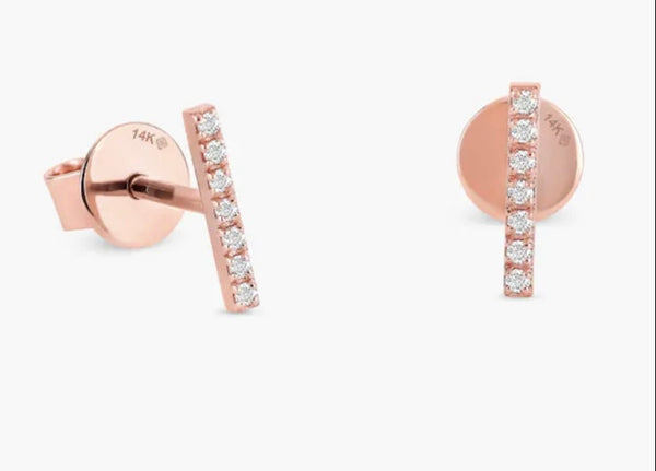 14k Rose Gold Diamond Bar Earrings
