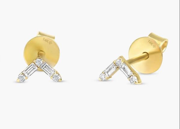 14k Yellow Gold Diamond Chevron Stud Earrings